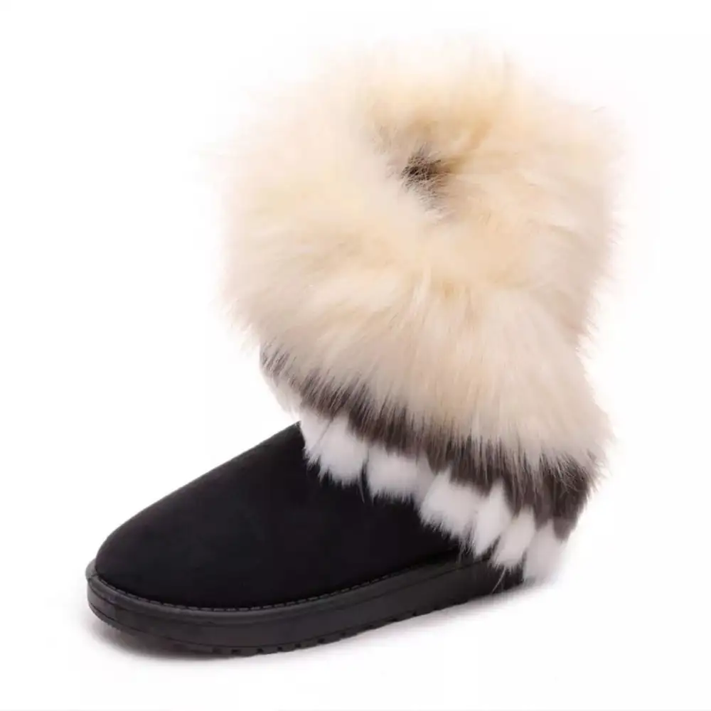 Fluffy Fur Cuff Round Toe Boots