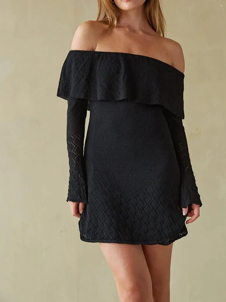 Off the Shoulder Ruffle Sweater Mini Dress