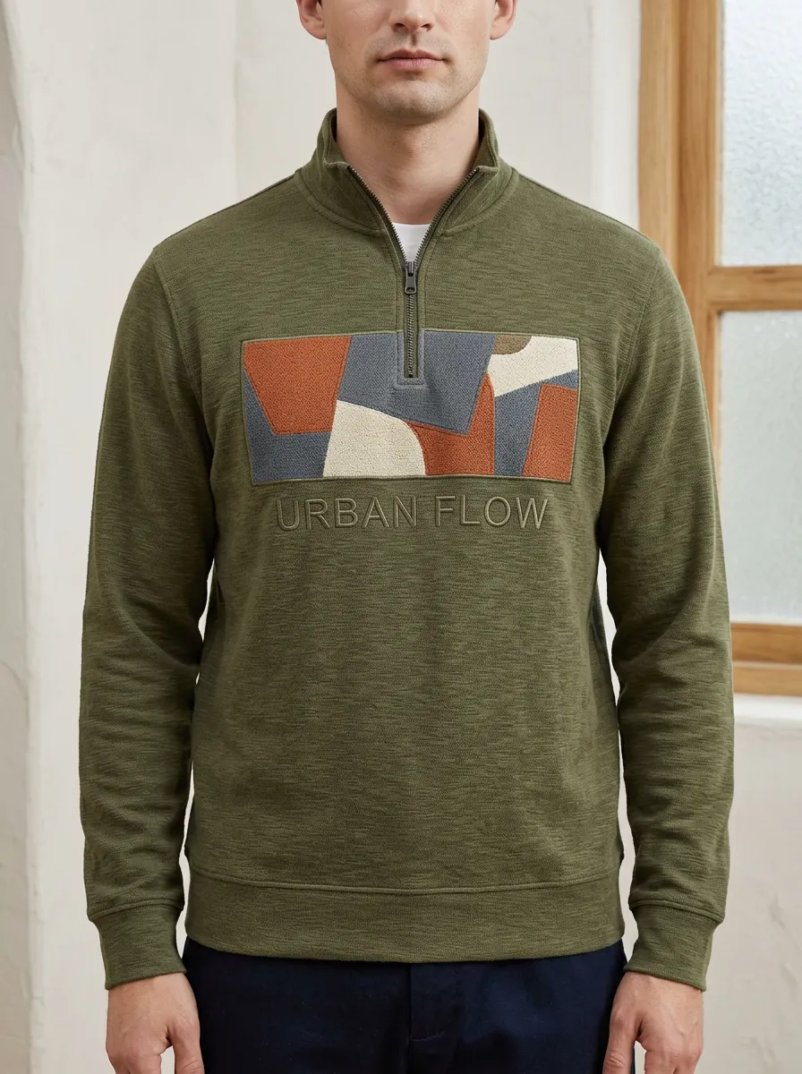 Casual Look Half-Zip Geometric Men's Half-Zip Sweatshirt