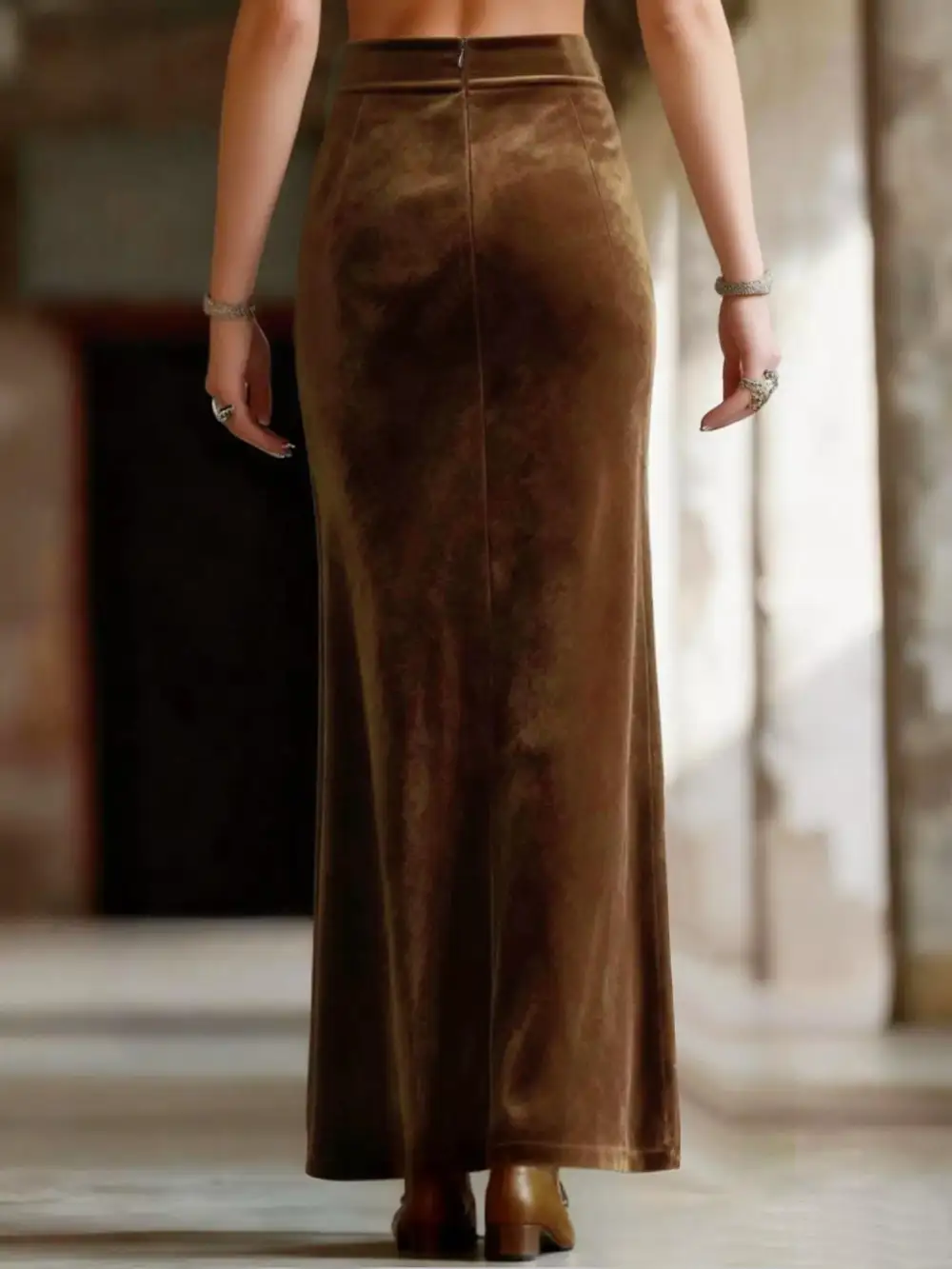 Pearl Trim Slit Maxi Skirt