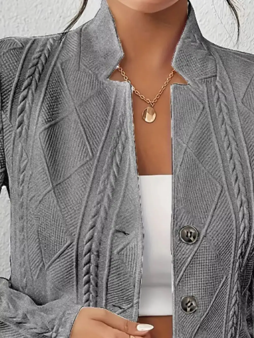 Button-Front Textured-Knit Blazer