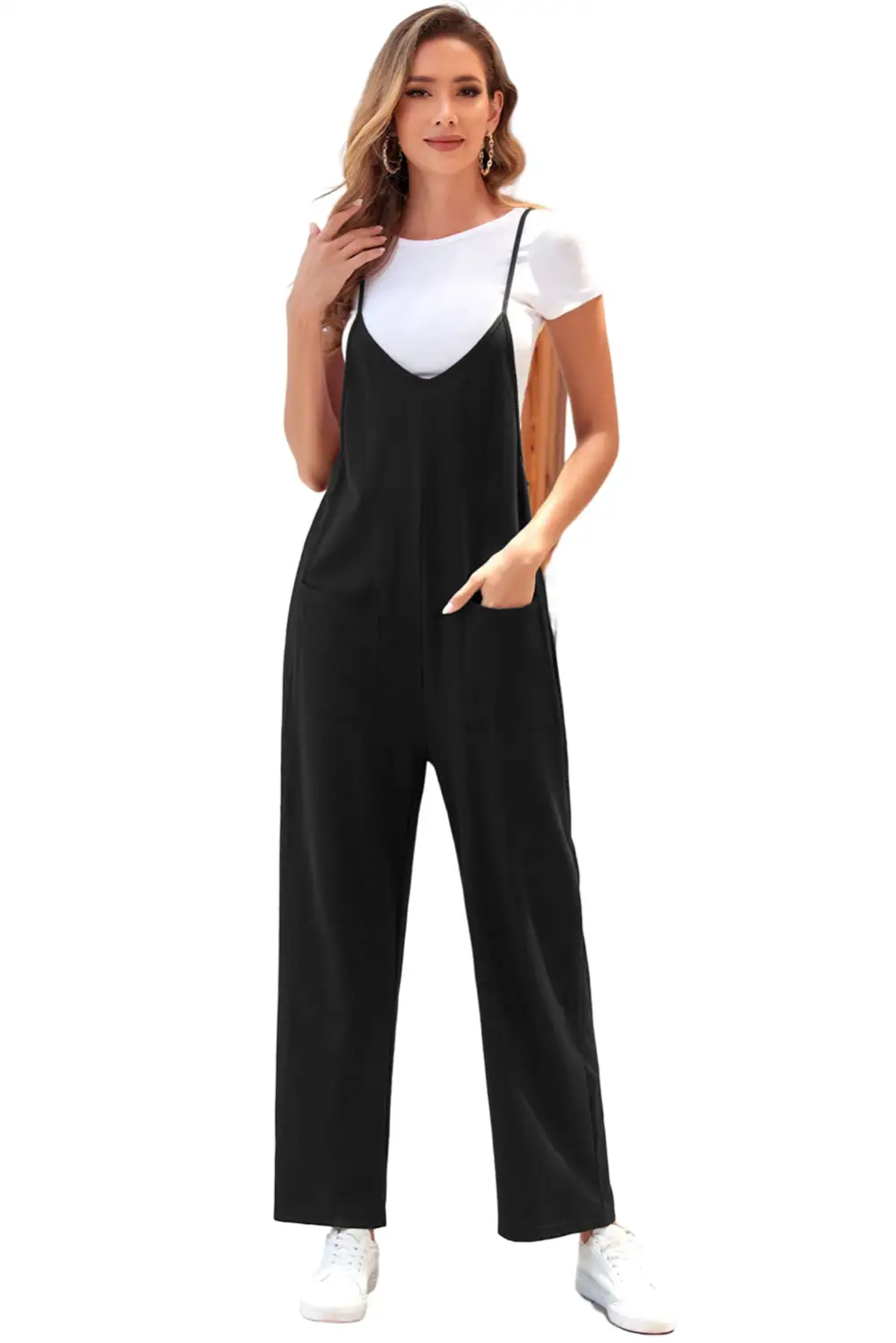 Pocketed Adjustable Spaghetti Strap Straight Leg Accessory