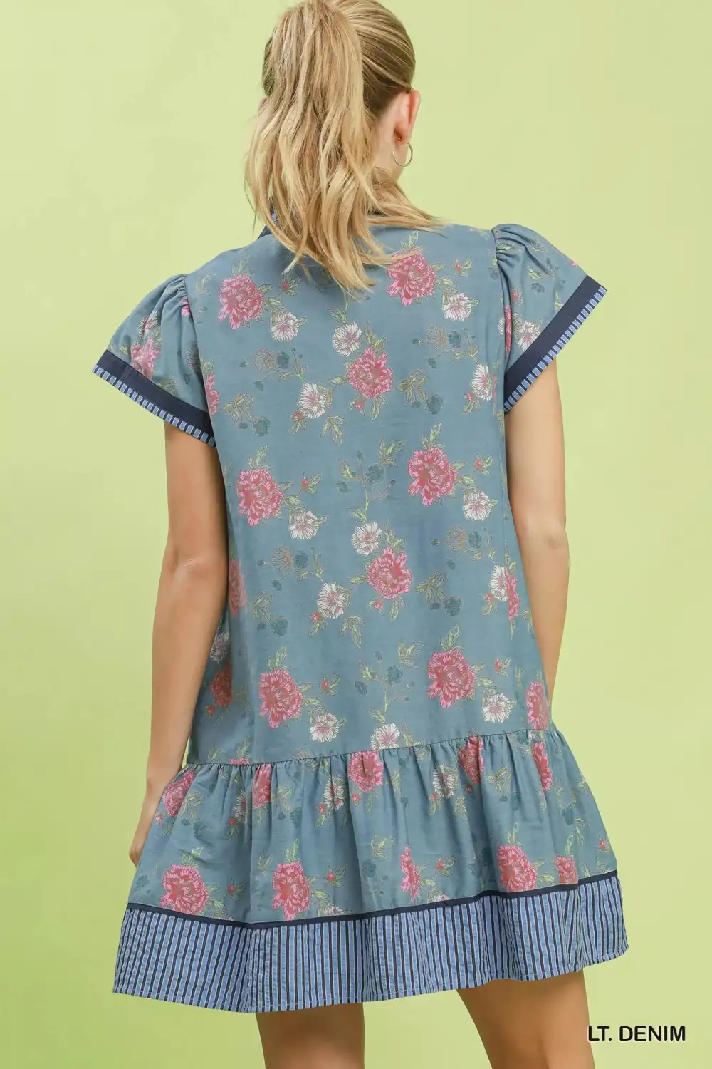 Floral Print V-Neck Flutter Sleeve Ruffle Hem Mini Dress