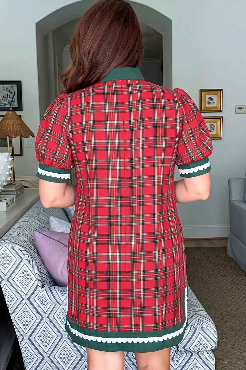 Women's Plaid Short Sleeve Shift Mini Dress