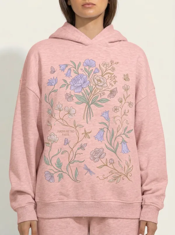Women's Jardin Retro Paris Floral Butterfly Printed Hoodie