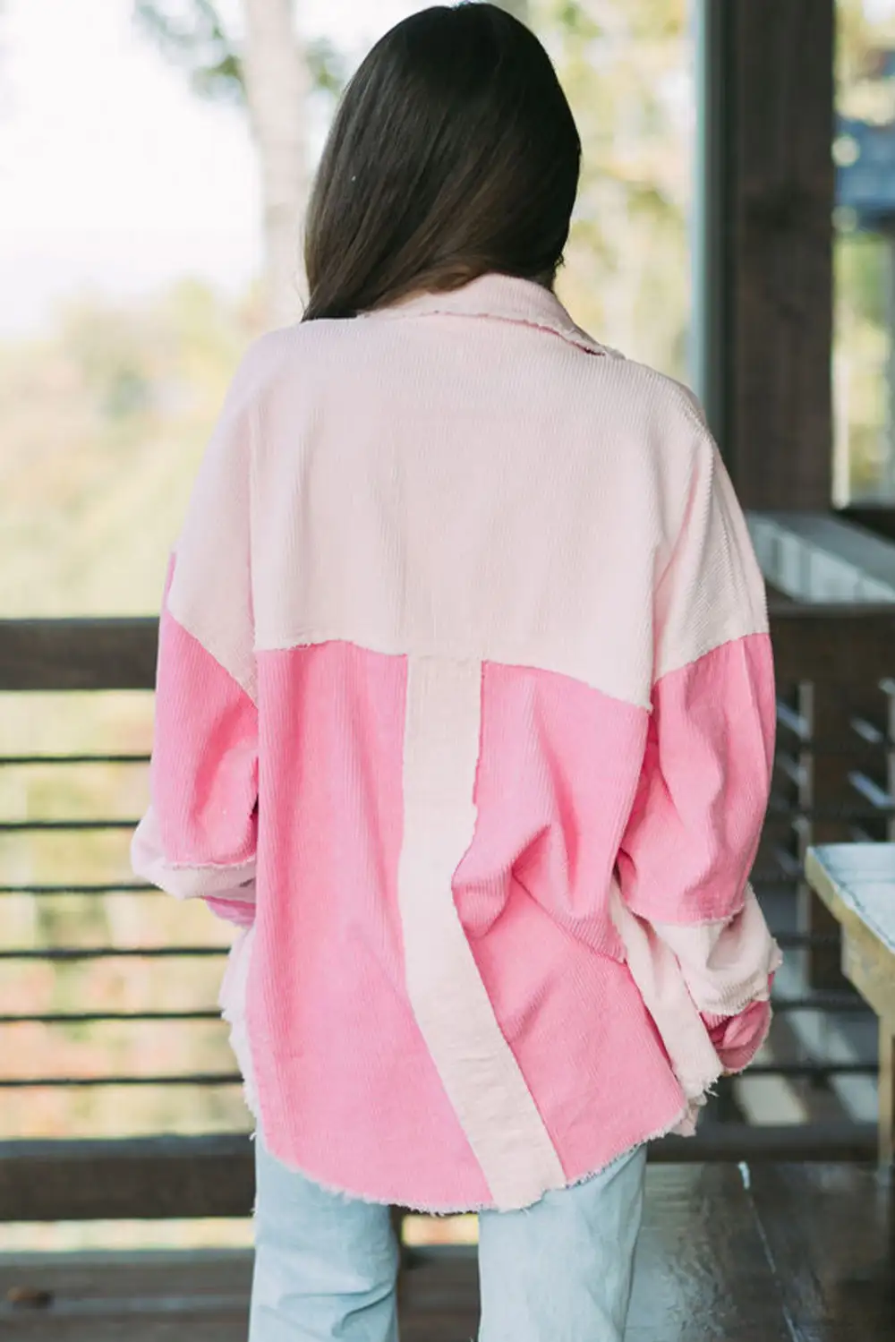 Women's Two Tone Color Exposed Seam Corduroy Shacket
