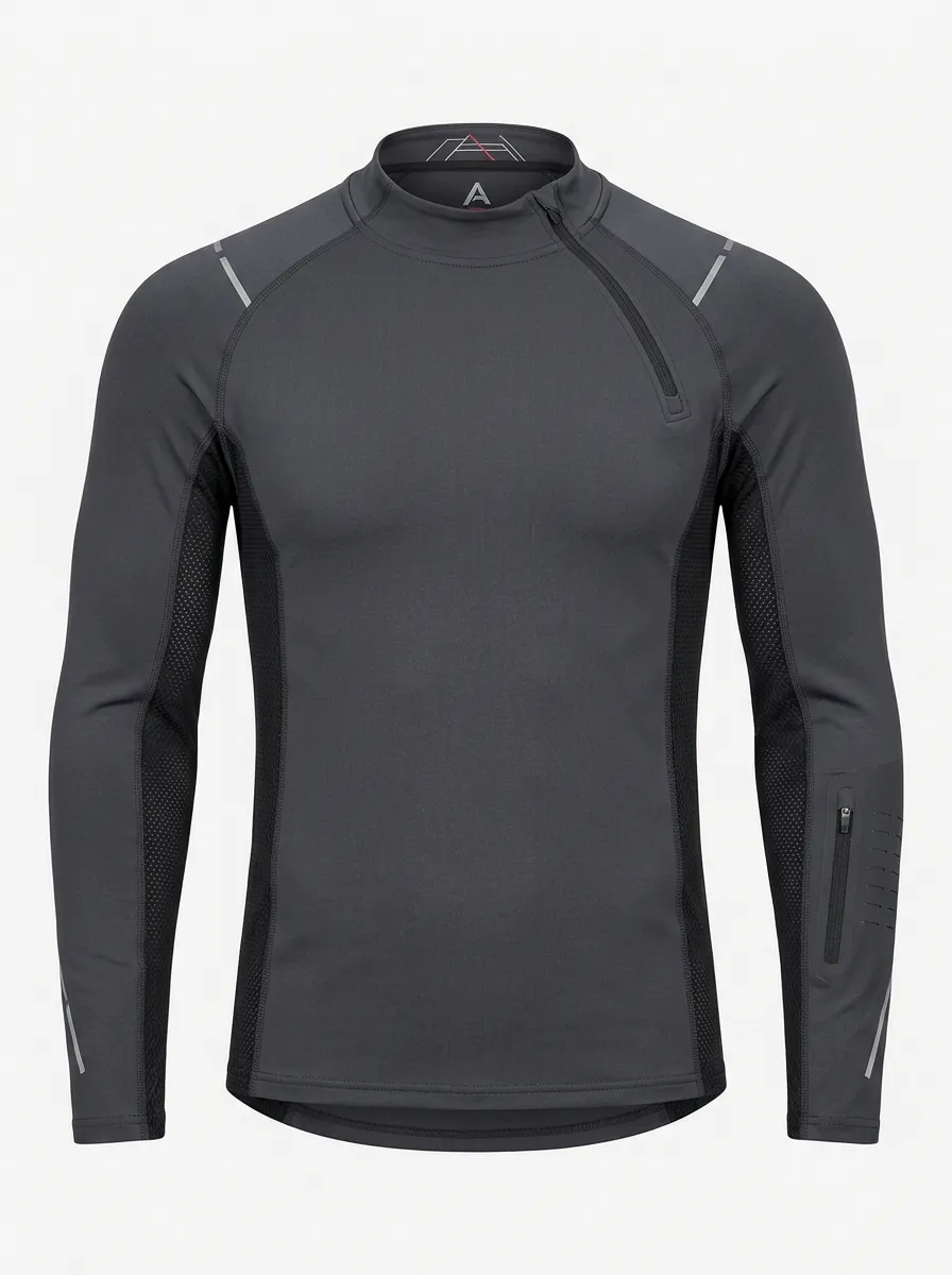 Men's Athletic Sports Performance Zip-Pocket Long Sleeve Shirt