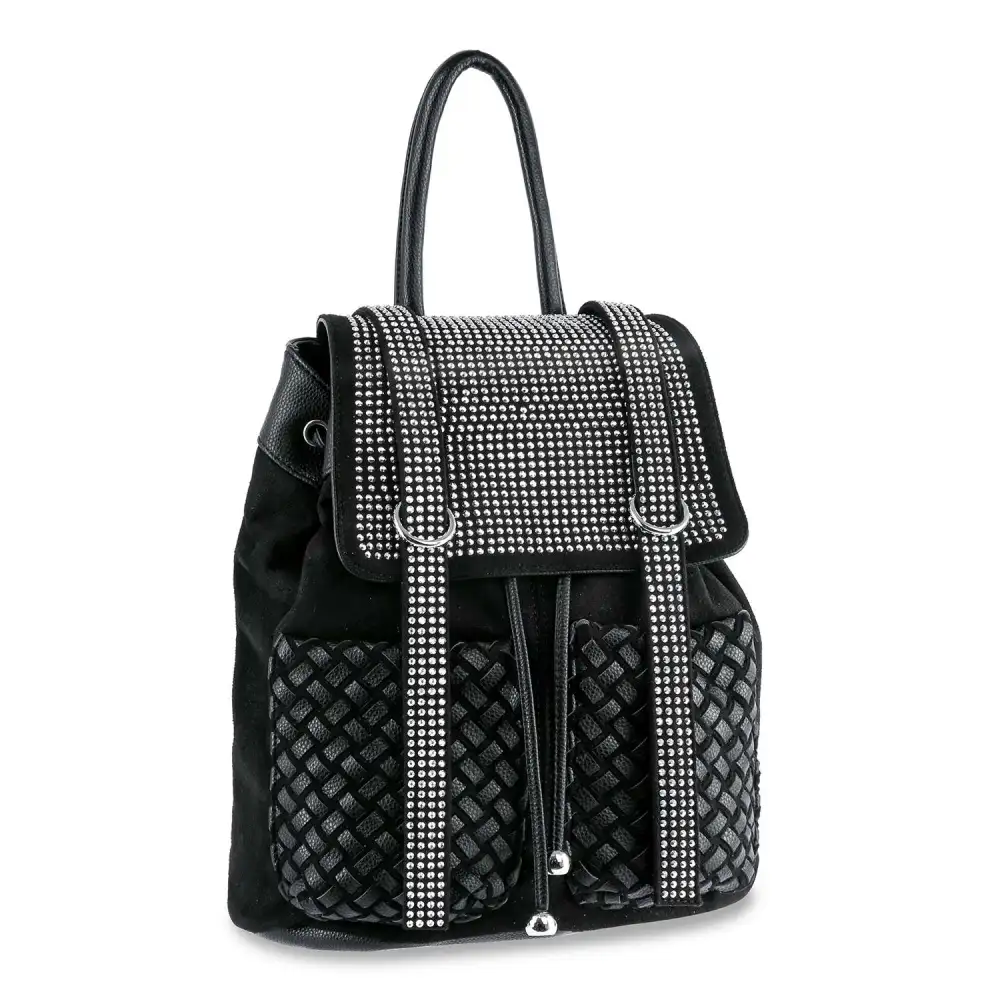 Woven Crystal Accent Flap Front Casual Backpack