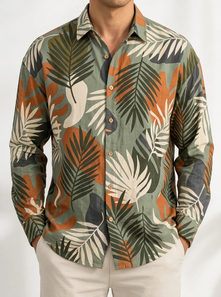 Men's Tropical and Leaf Everyday Printed Shirt
