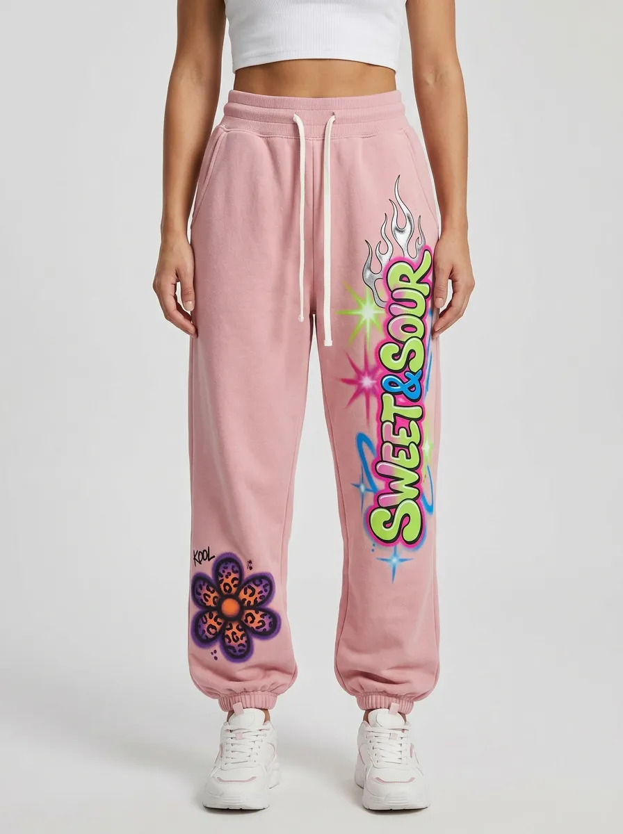Women's Streetwear Sweet & Sour Flame Flower Printed Joggers