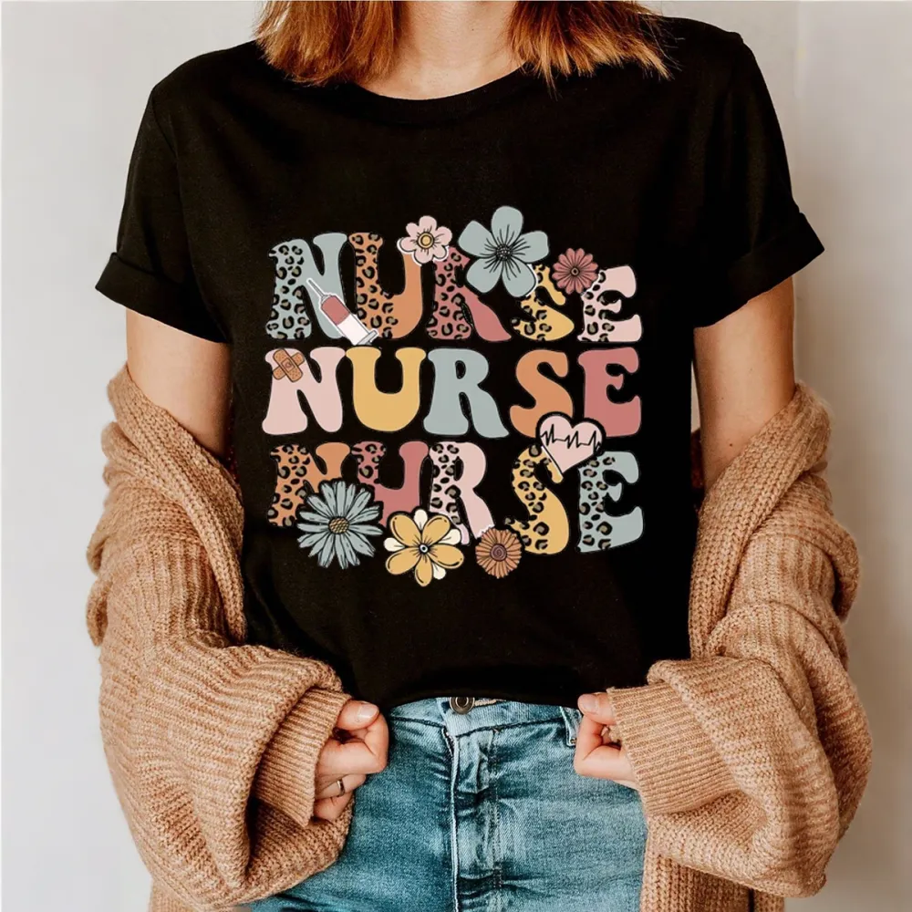 Retro Wildflowers Nurse Printed T-Shirts