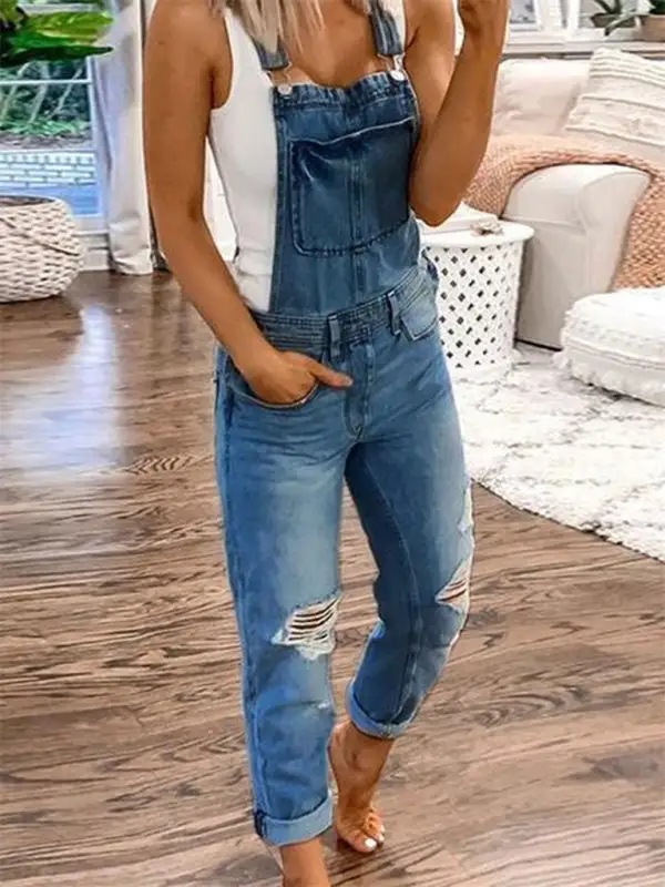Double Shoulder Spaghetti Straps Ripped Denim Accessory
