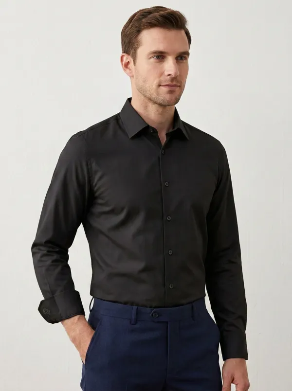 Men's Non-Iron Cotton Solid Grey Long Sleeve Shirt