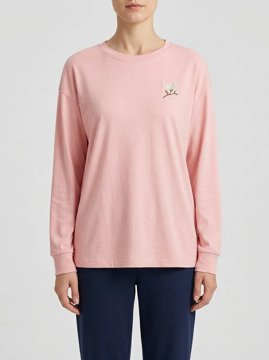 Women's Floral Embroidered Long-Sleeve T-Shirt