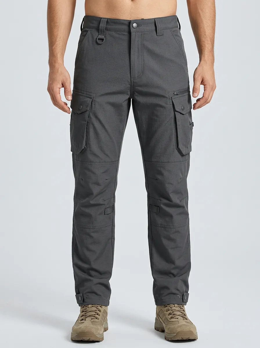 Men's Tactical D-Ring Zip-Utility-Pocket Cargo-Pocket Reinforced-Knee Knee-Panel Cargo Pants