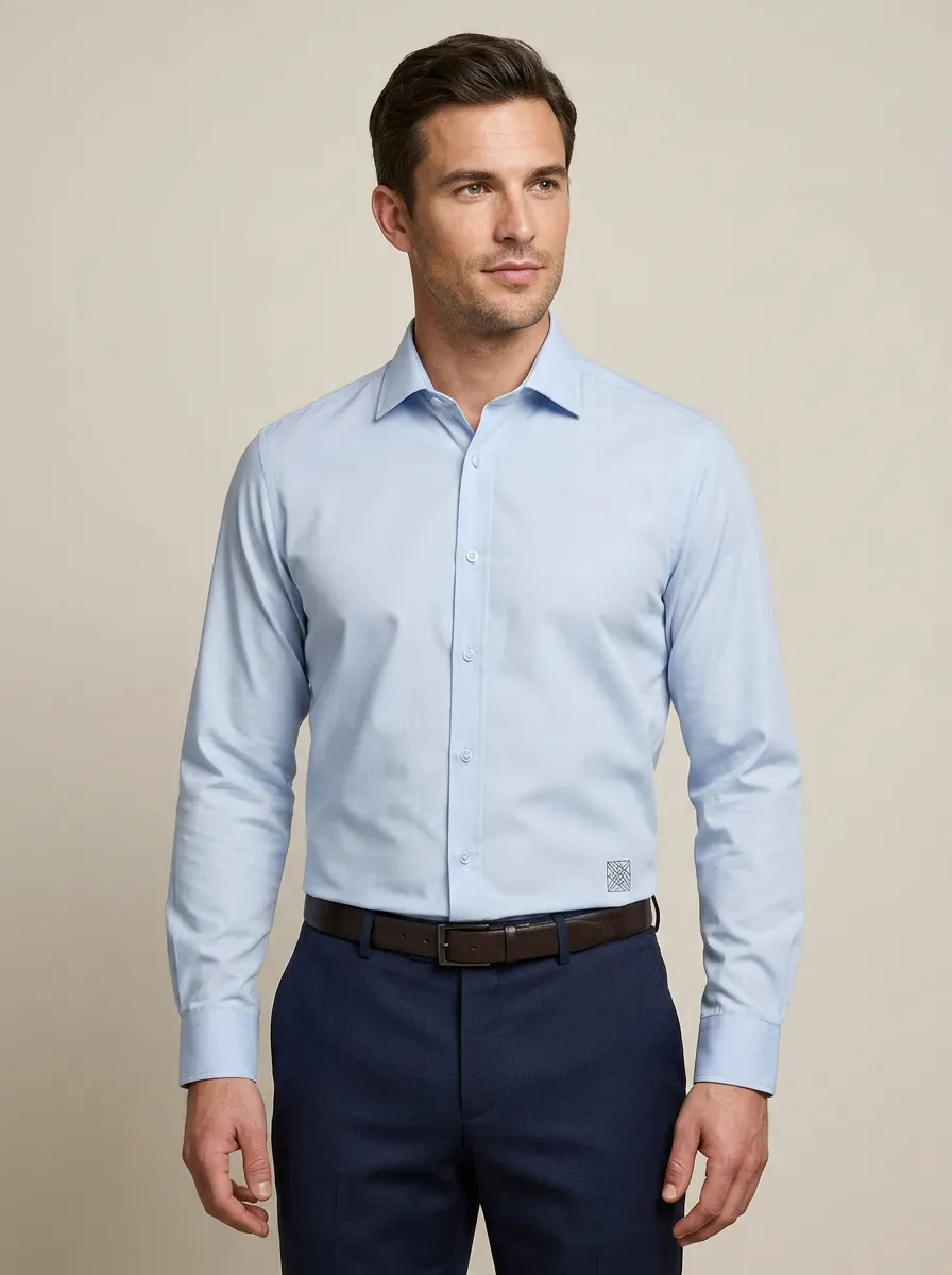 Men's Non-Iron Cotton Geometric  Logo Printed Dress Shirt
