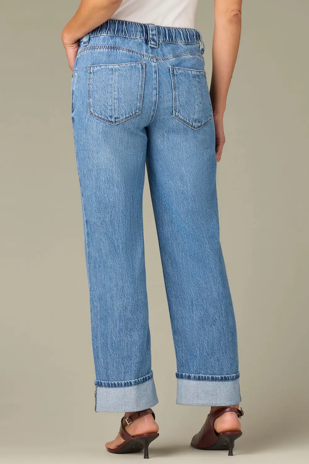 High Rise Drawstring Waist Cuffed Boyfriend Jeans