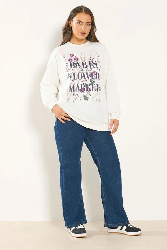 White 'Paris Flower Market' Floral Sweatshirt detail 1
