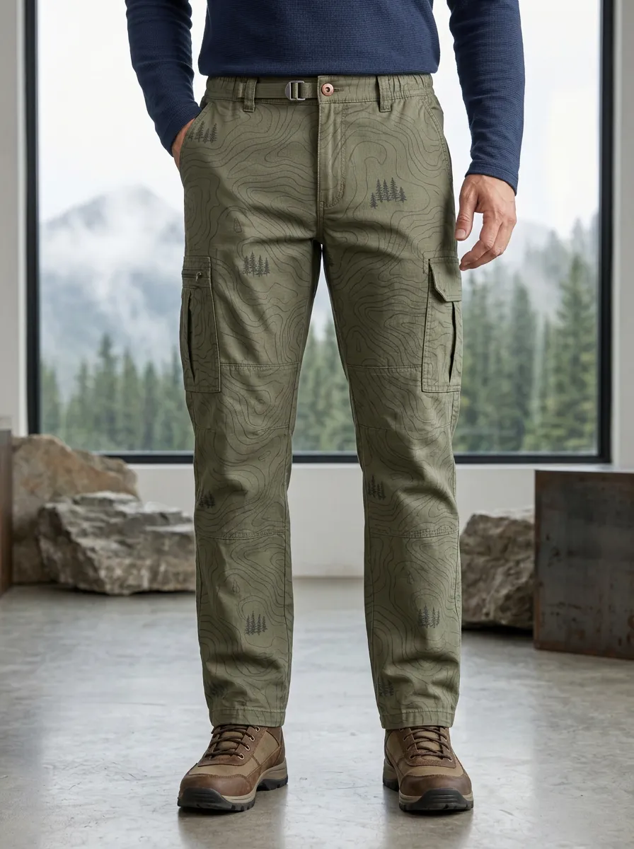 Men's Topographic Print Cargo Pants
