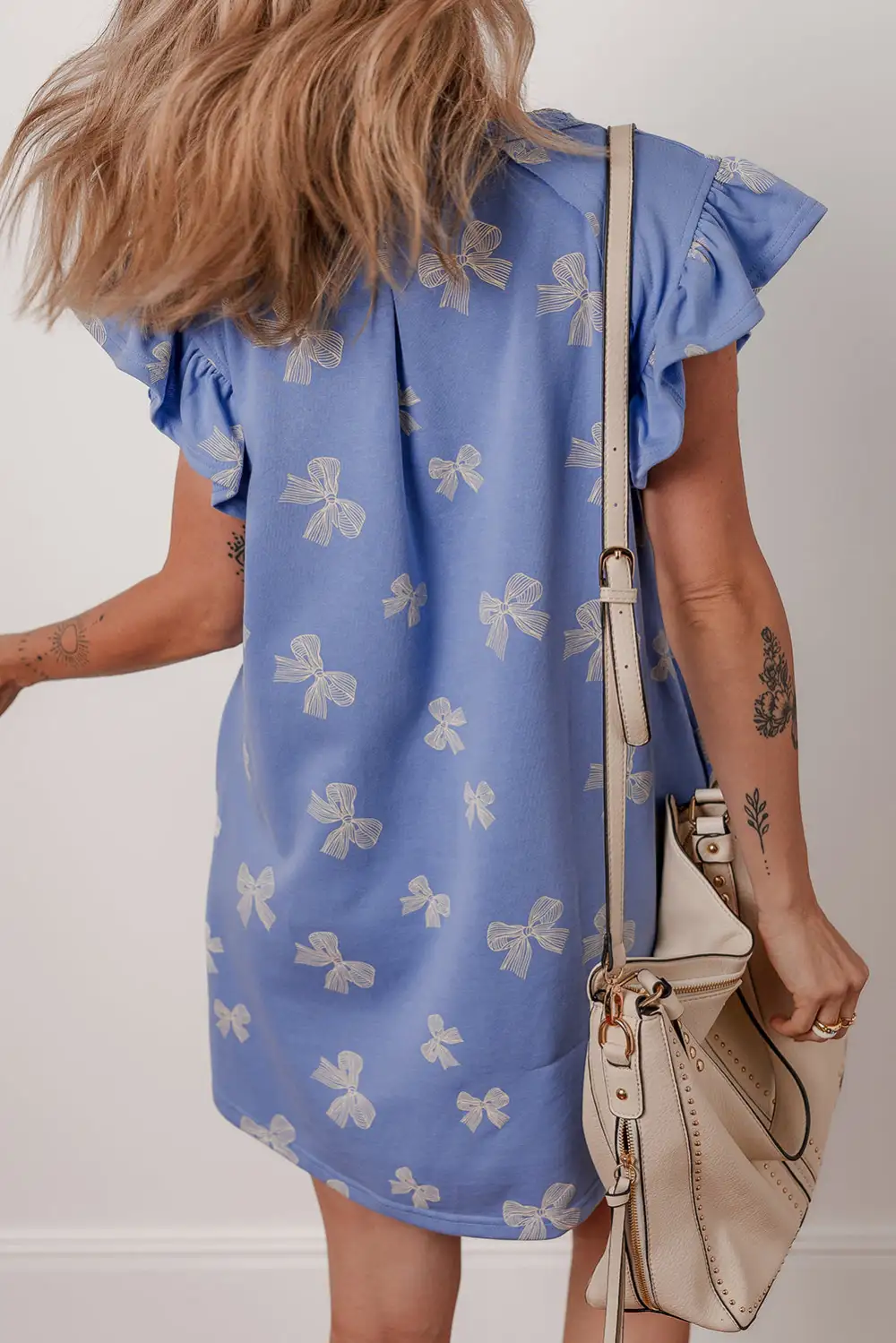 Ruffle Trim Tie Detail Shift Mini Dress