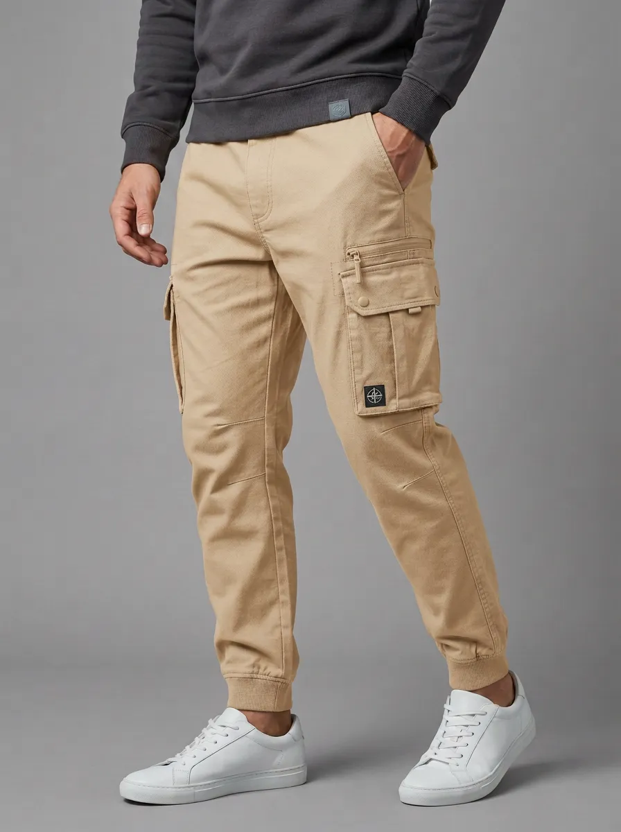 Refined Graphic Print Relaxed Look Men's Cargo Jogger Pants