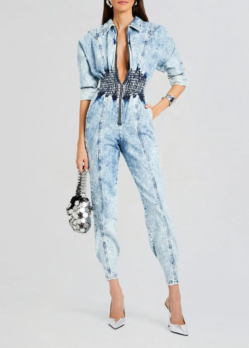 V Neck Blue Jumpsuit
