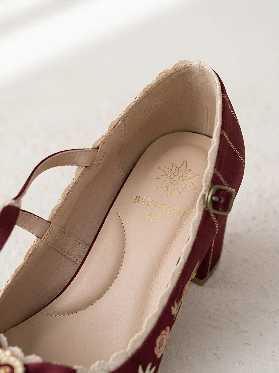 Bow Floral Embroidered Women's Bavarian Occasion Heels