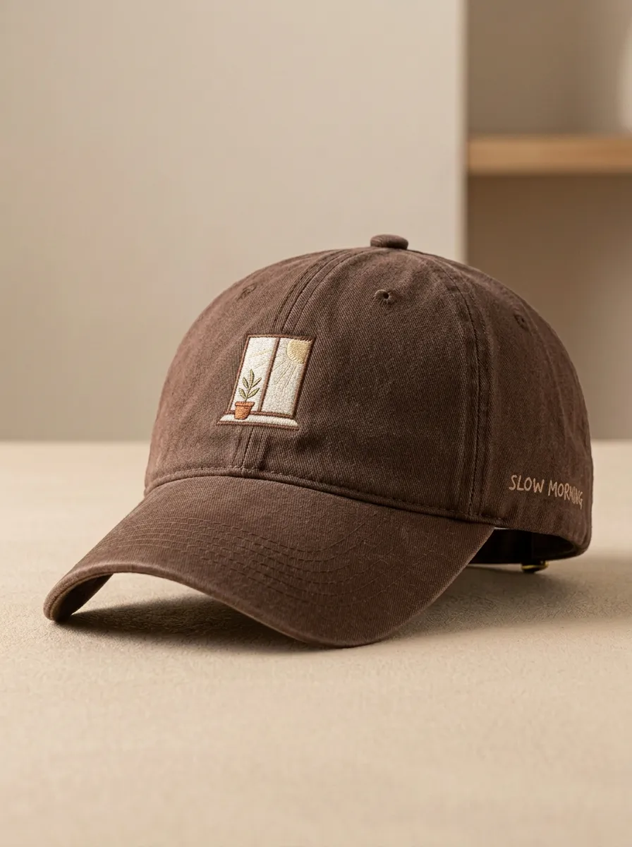 Refined Slow-Morning Window-Motif Embroidered Unisex Baseball Cap