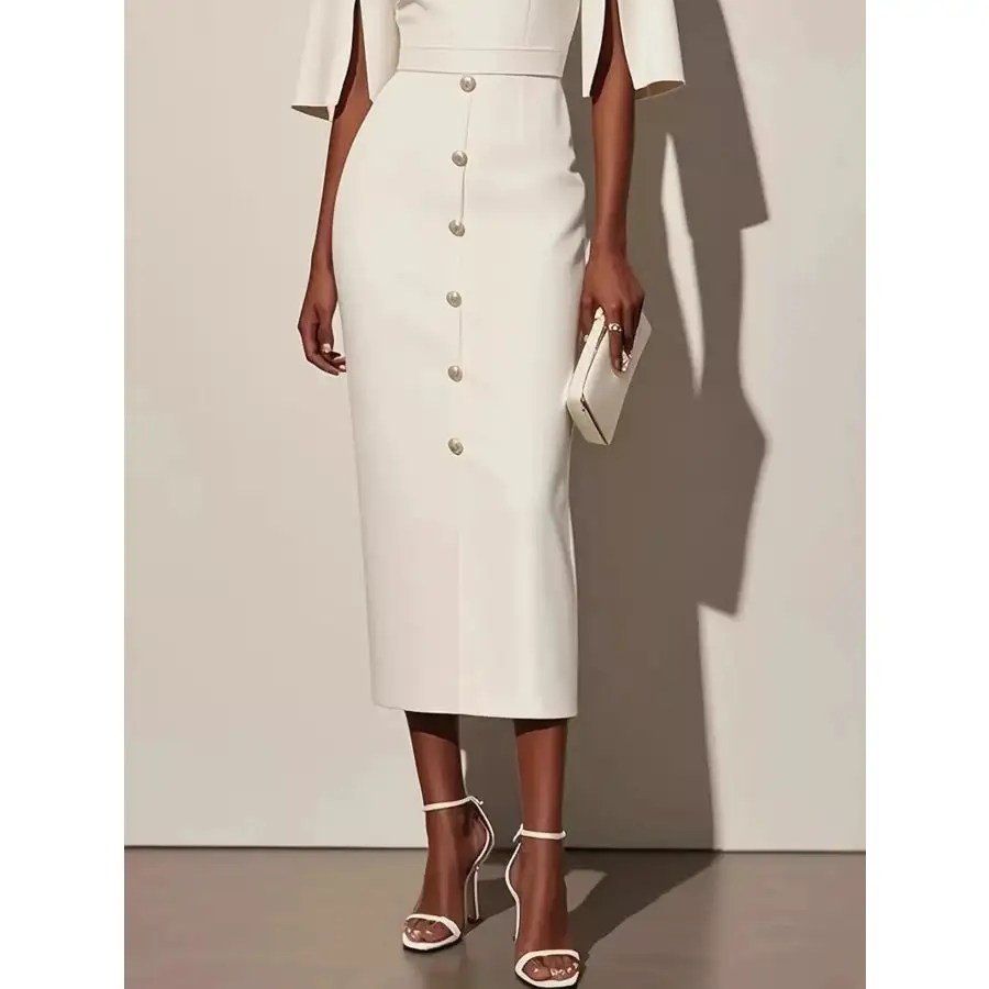 Slit Sleeve Midi Dress with Decorative Button