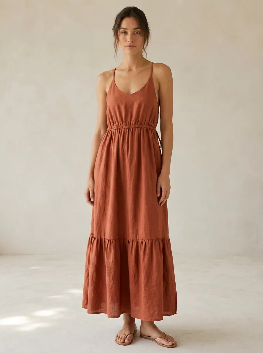 Women's Daywear Casual Tiered Linen Maxi Backless Dress