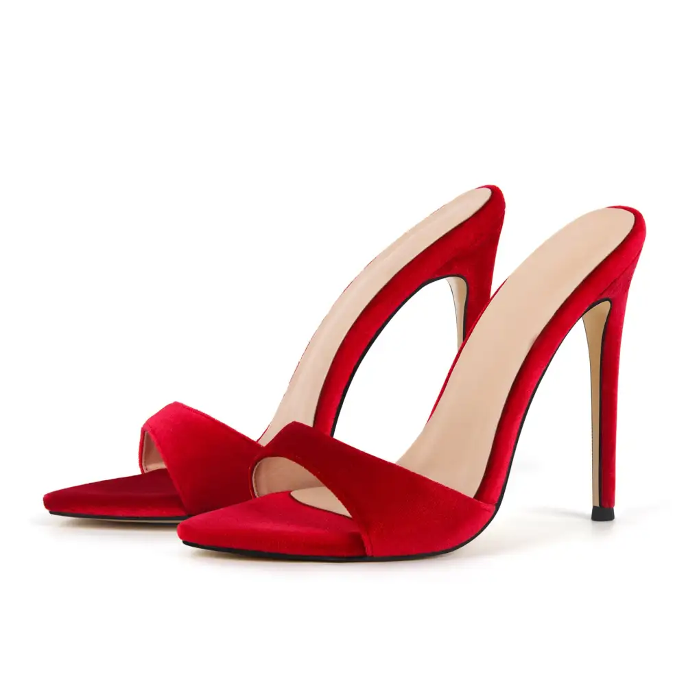 Pointed Toe Velvet High Heel Mule Sandals