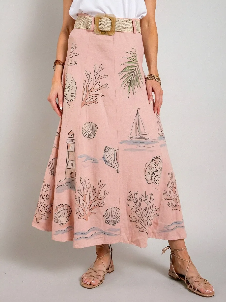 Women's Nautical Beach Lover Lighthouse Seashell Printed Skirt