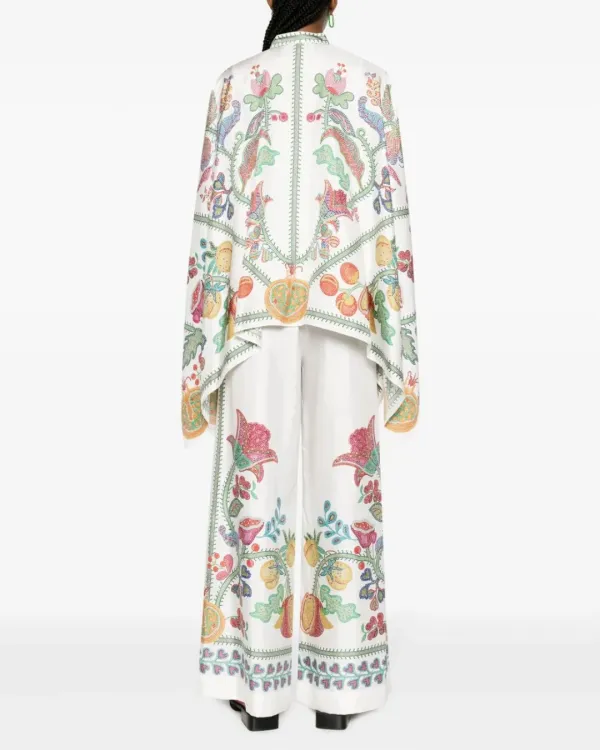 Printed Silk-Twill Flowy Blouse Set