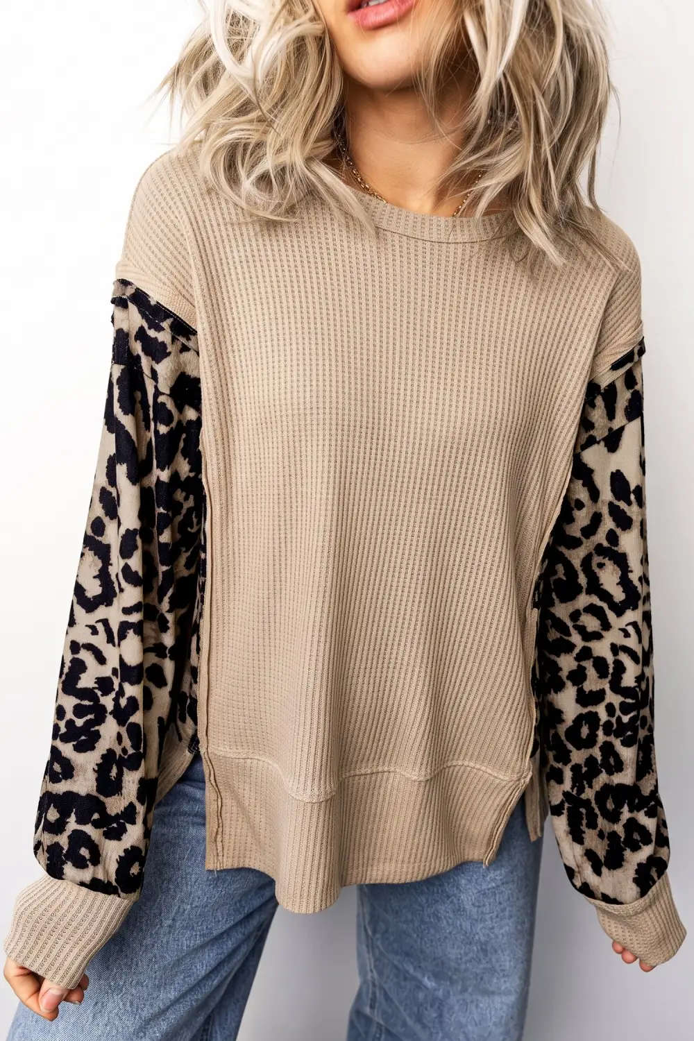Leopard Print Ribbed Relaxed Long Sleeve Top