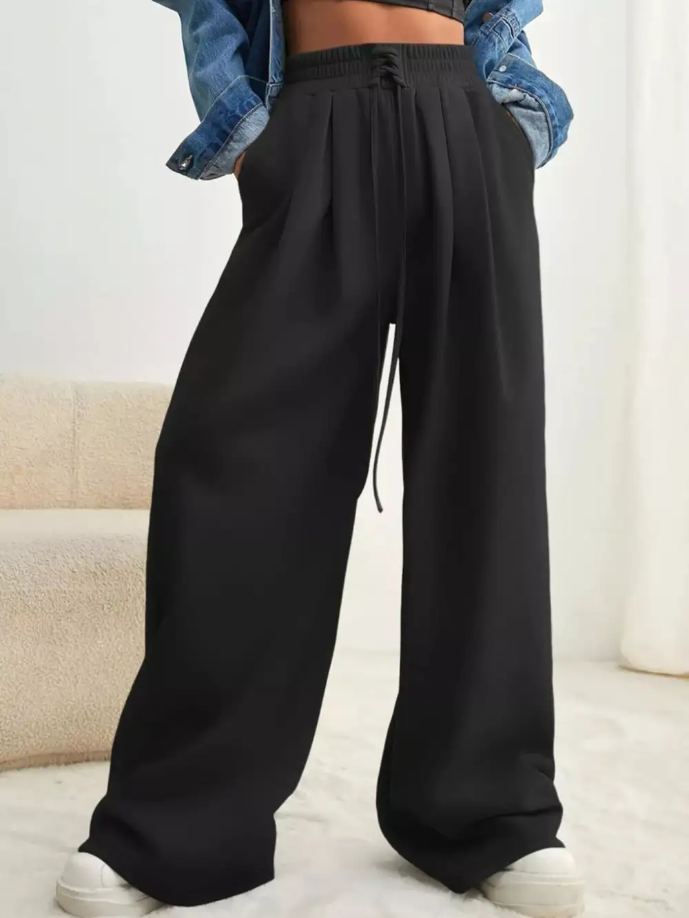 Drawstring Waist Wide Leg Pants