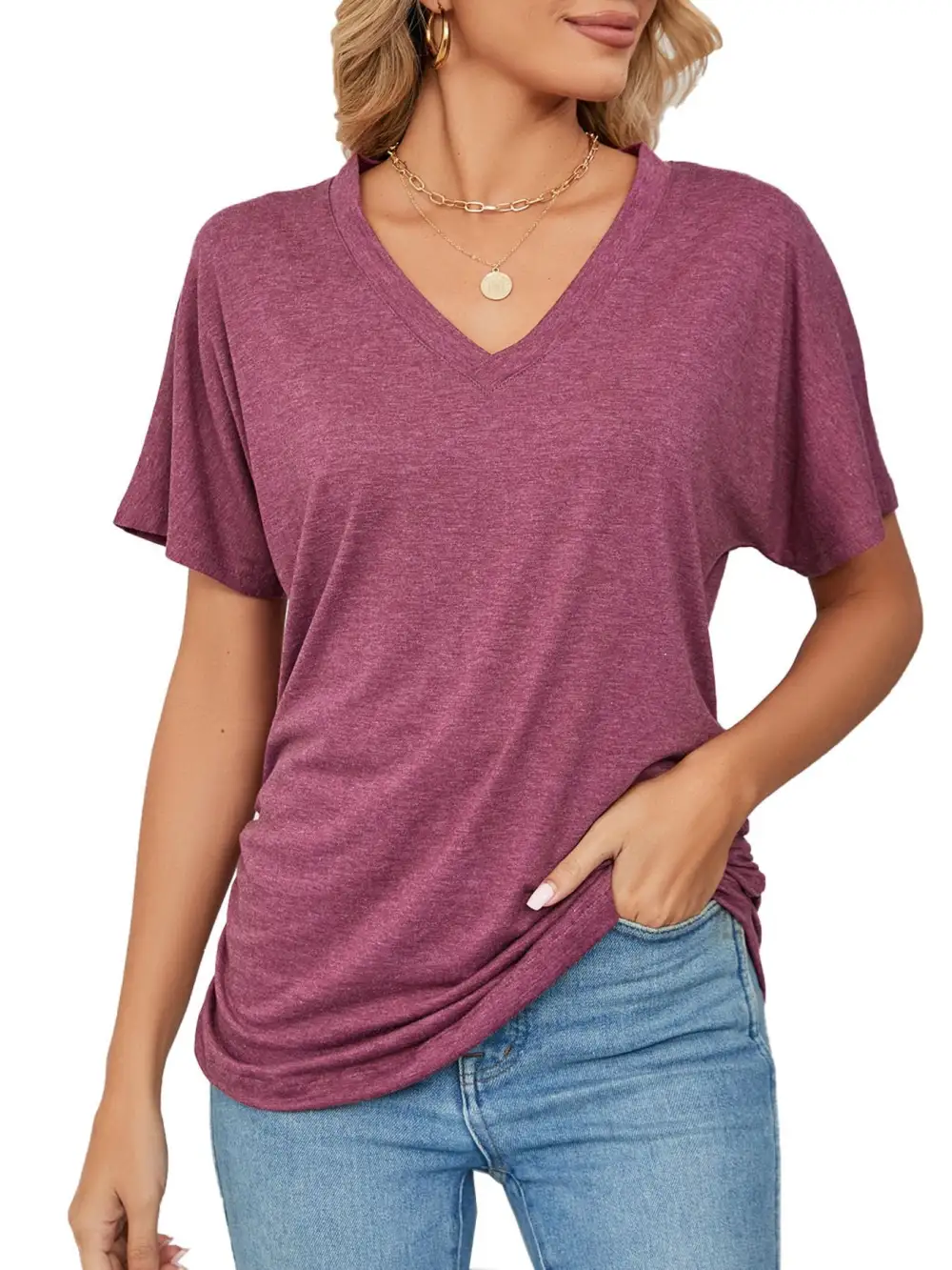 Polished V-Neck Short-Sleeve T-Shirt