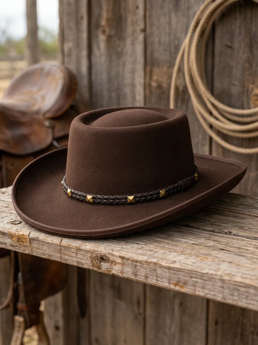 Unisex Felt Cowboy Hat with Braided Band and Stud Details