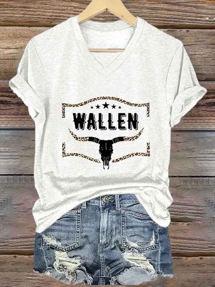 Wallwn Printed V-Neck Short-Sleeved T-Shirts