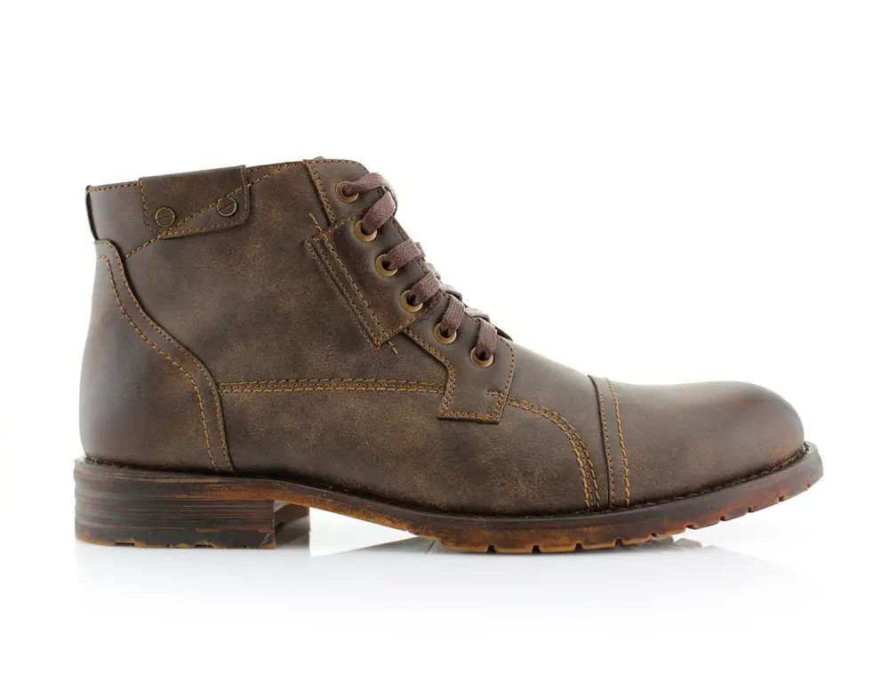 Classic Faux-Leather Burnished Lace-Up Combat Boots