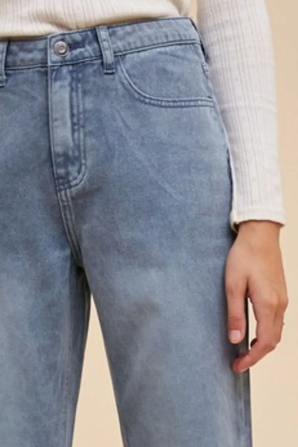 Washed Raw Hem Distressed Denim Jeans