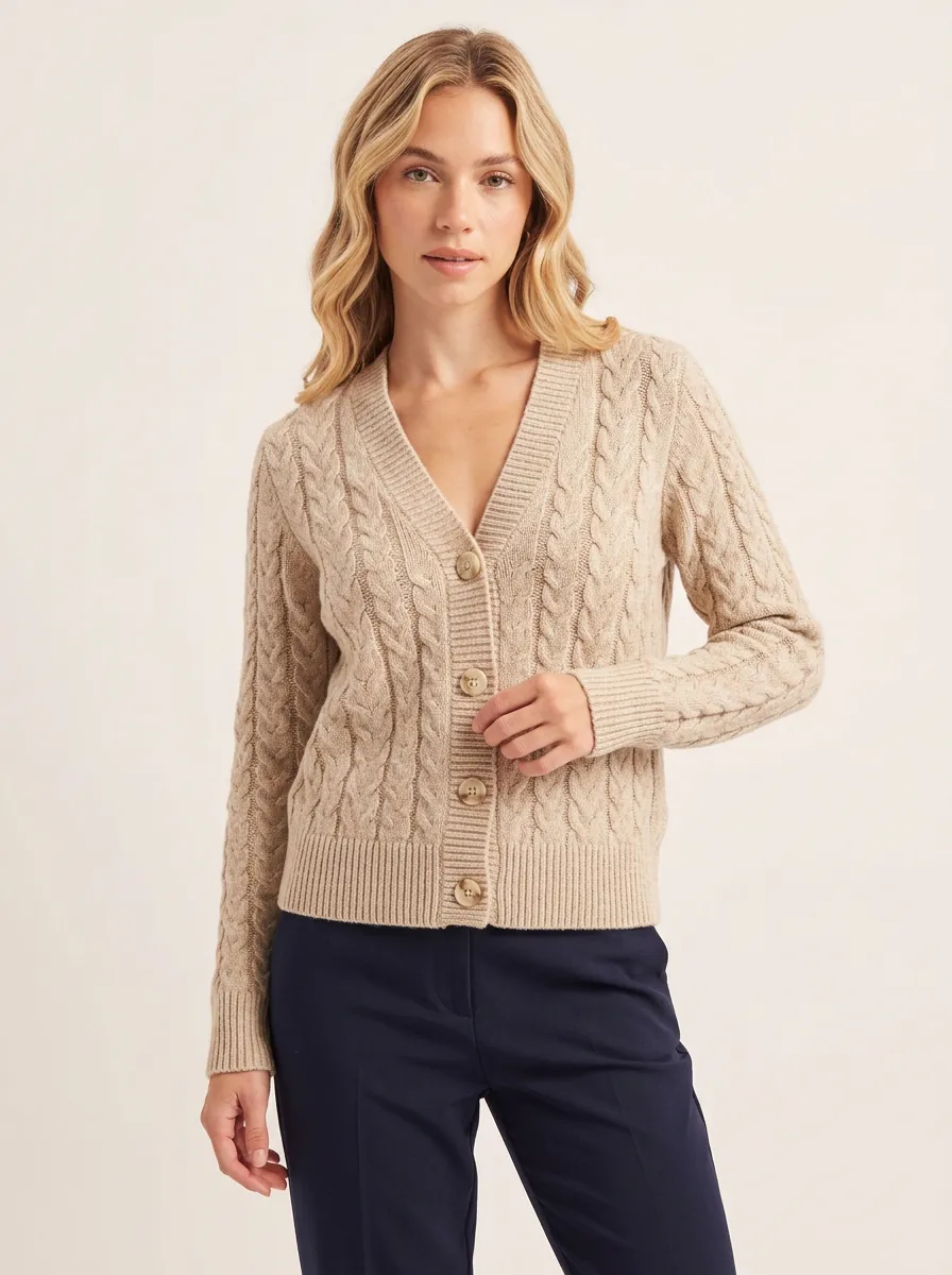 Women's Classic Casual Cable Knit Button Cardigan