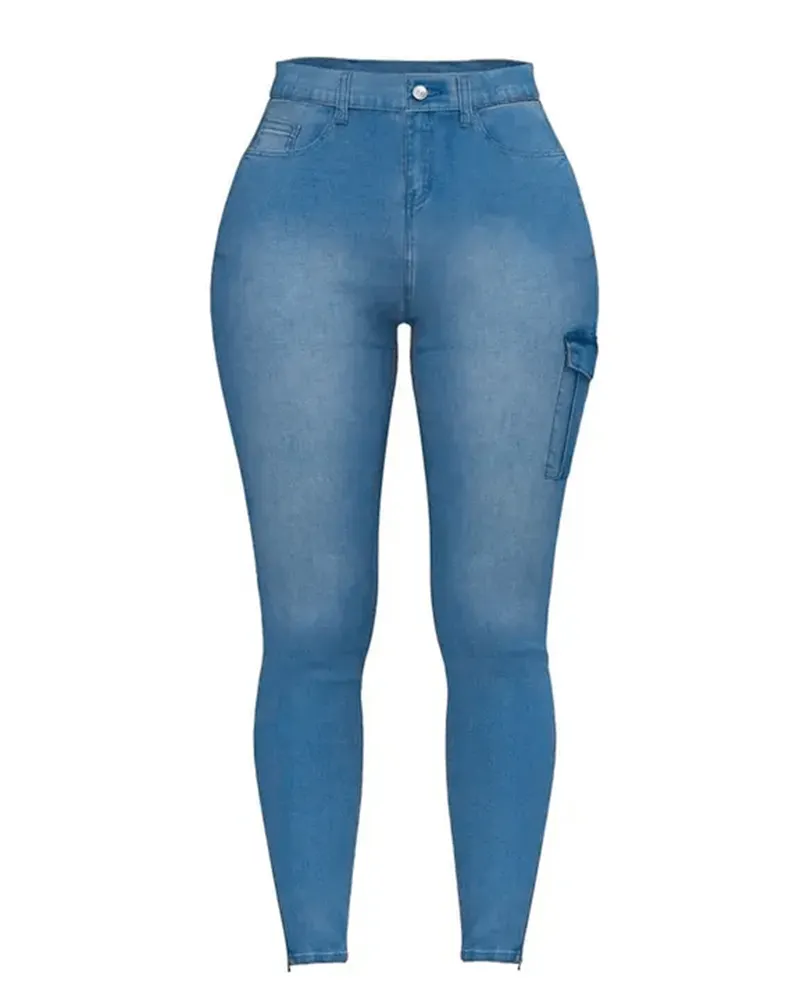 Flap Pocket Zipper Side Skinny Jeans