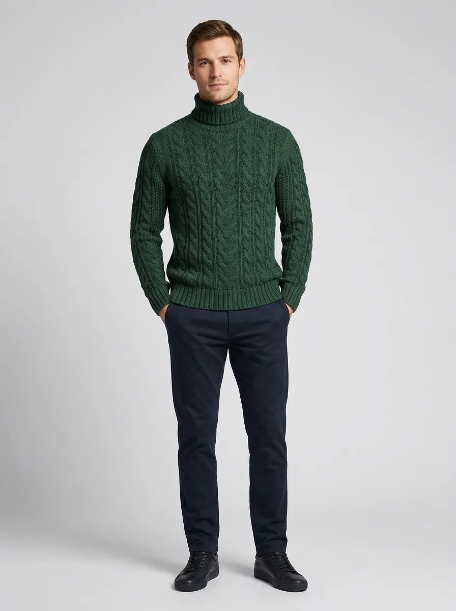 Men's Elevated Casual Cable Knit Turtleneck Sweater