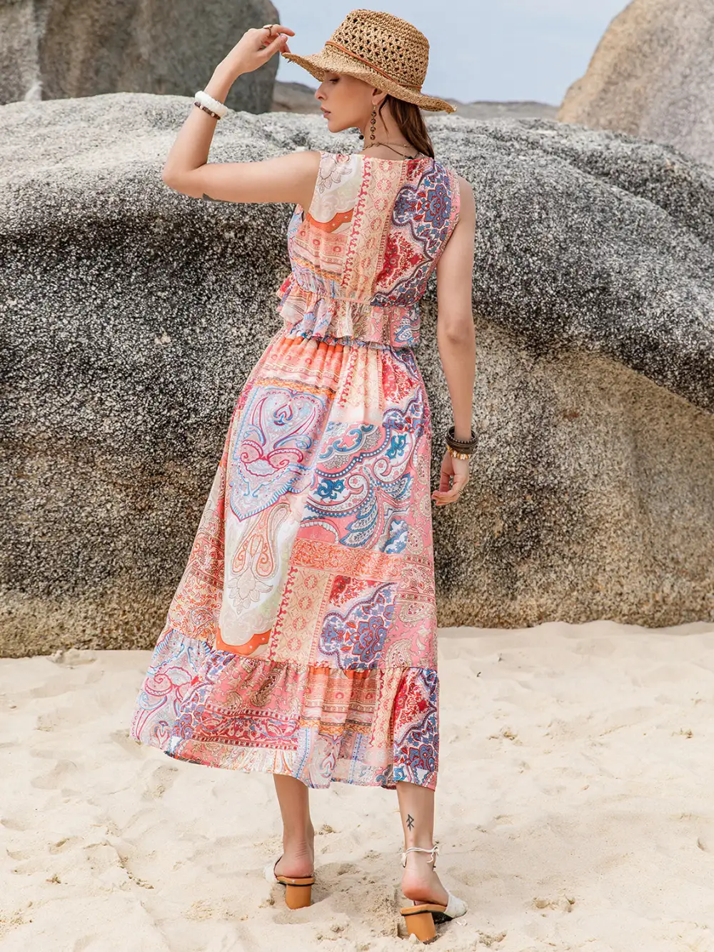 V Neck Ruffle Trim Coordinated Set
