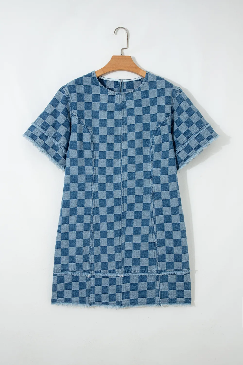 Blue Checkered Denim Mini Dress
