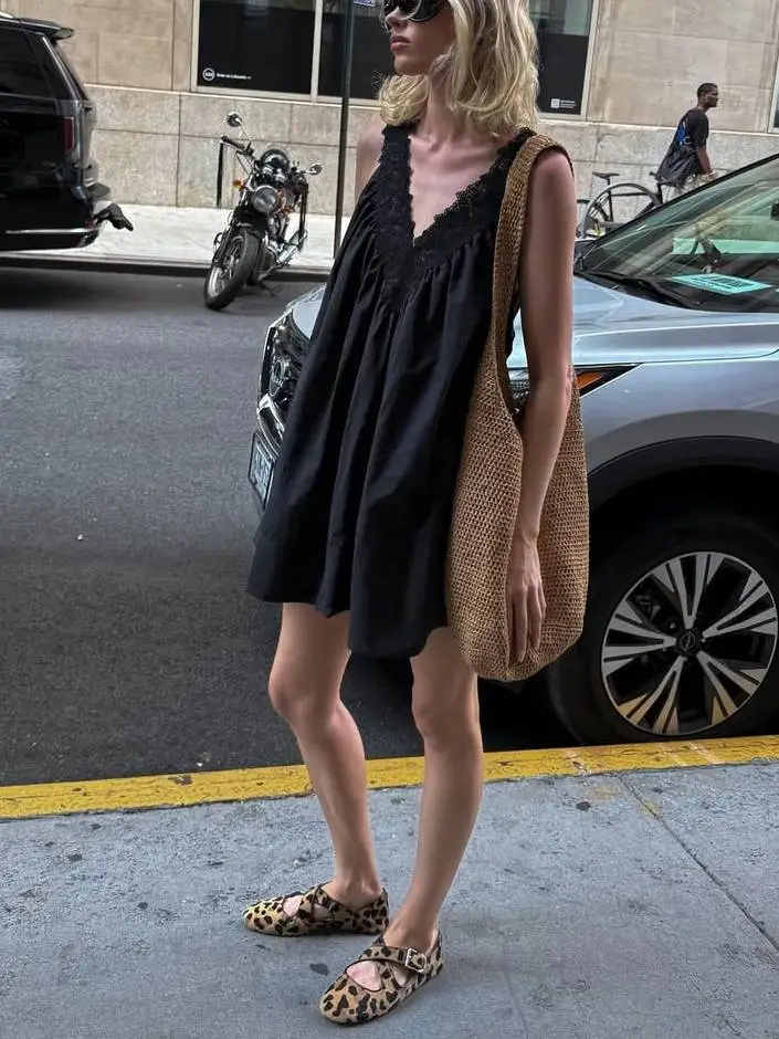 Vacation Style Neck Lace Splicing Mini Dress