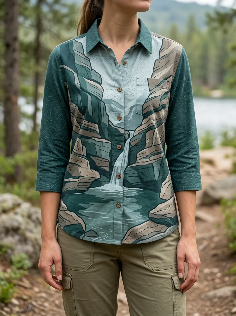 Women's Nature Hiking Lover Waterfall Canyon Printed Shirt