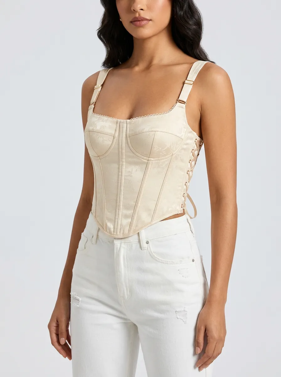 Classic Jacquard Square-Neck Women's Corset Top
