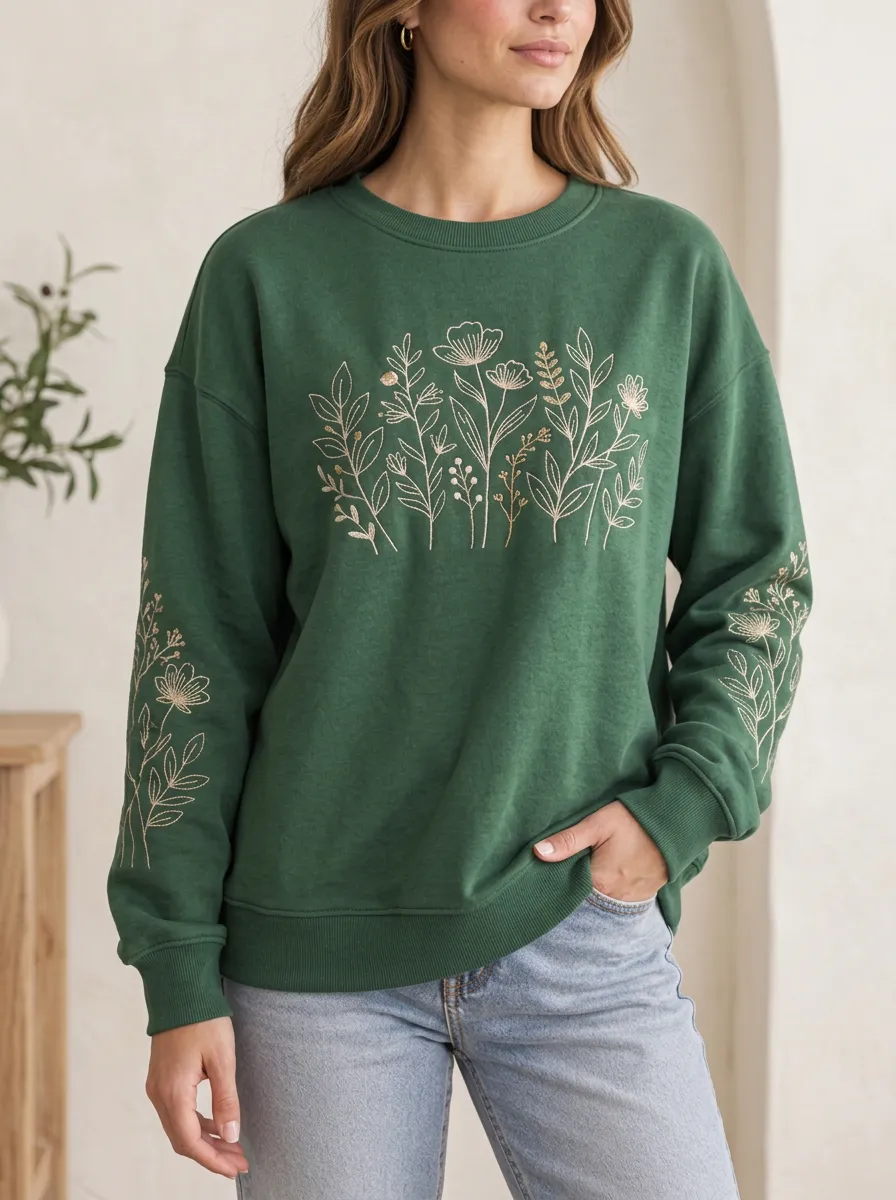 Women's Refined Botanical Floral Printed Crewneck Sweatshirt