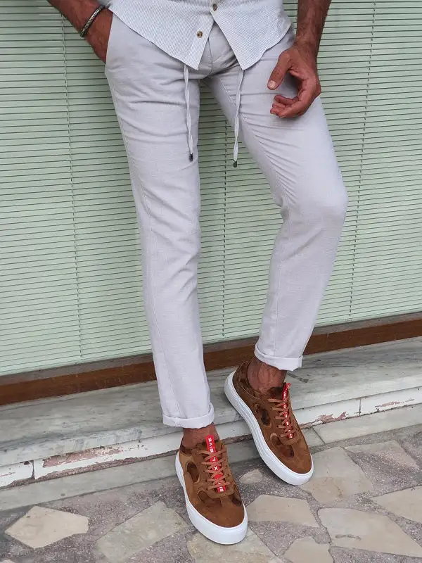 Sharp Slim Fit Linen Tailored Trousers